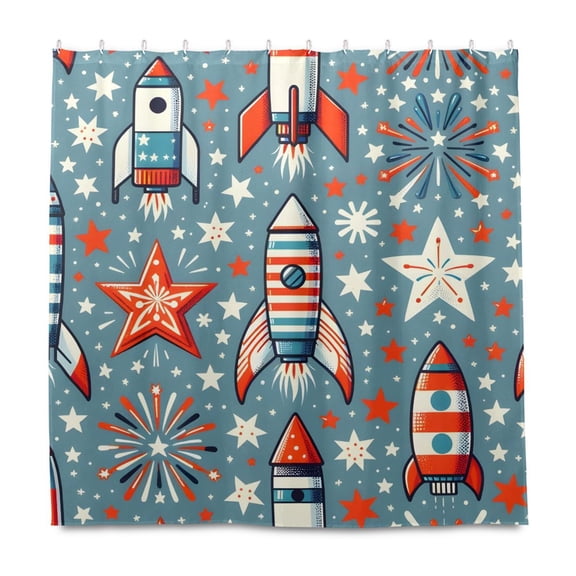 Dailycode Shower Curtain Liners 72x72in Water Resistant Machine Washable Rustproof Grommets Fabric Bath Curtain, Rocket with Shining Star