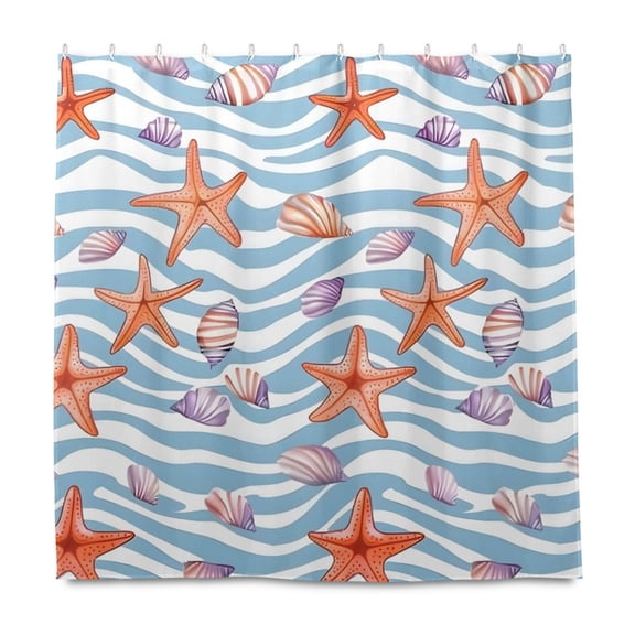 Dailycode Shower Curtain Liners 72x72in Water Resistant Machine Washable Rustproof Grommets Fabric Bath Curtain, Shells Starfish on Wave