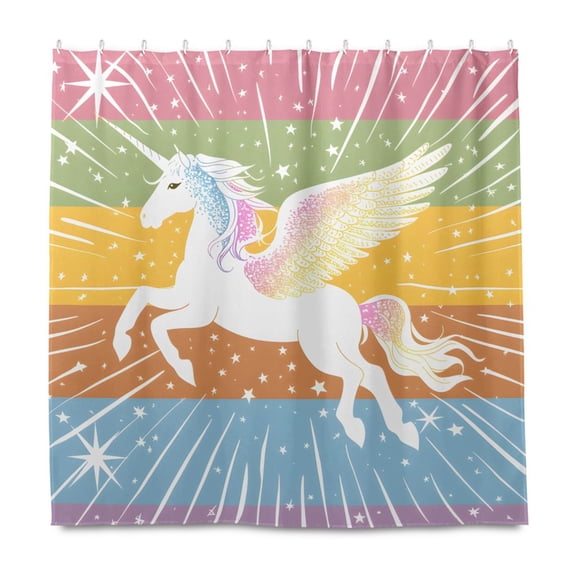 Dailycode Shower Curtain Liners 72x72in Water Resistant Machine Washable Rustproof Grommets Fabric Bath Curtain, Shining Winged Unicorn