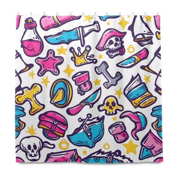 Dailycode Shower Curtain Liners 72x72in Water Resistant Machine Washable Rustproof Grommets Fabric Bath Curtain, Skull Star Knife Hat