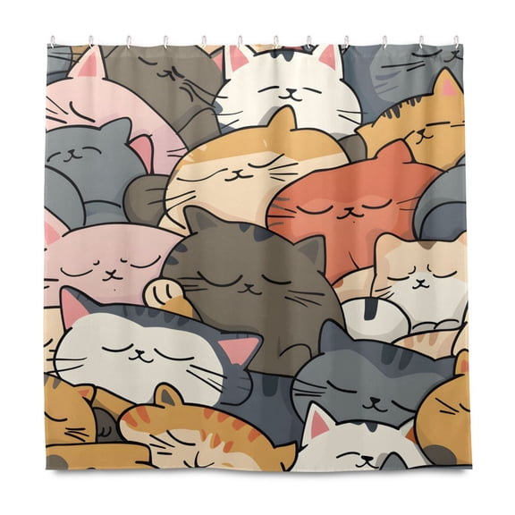 Dailycode Shower Curtain Liners 72x72in Water Resistant Machine Washable Rustproof Grommets Fabric Bath Curtain, Sleeping Cats Face