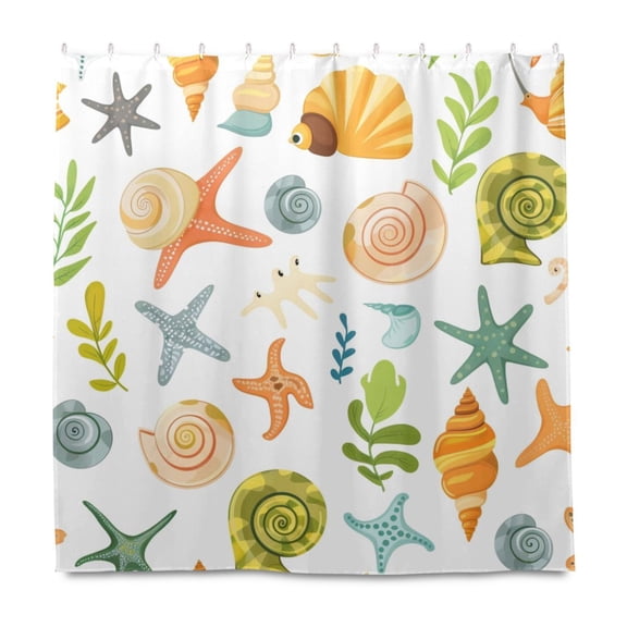 Dailycode Shower Curtain Liners 72x72in Water Resistant Machine Washable Rustproof Grommets Fabric Bath Curtain, Starfish Seaweed Shells