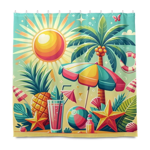 Dailycode Shower Curtain Liners 72x72in Water Resistant Machine Washable Rustproof Grommets Fabric Bath Curtain, Summer Sun Tree Drink Pineapple