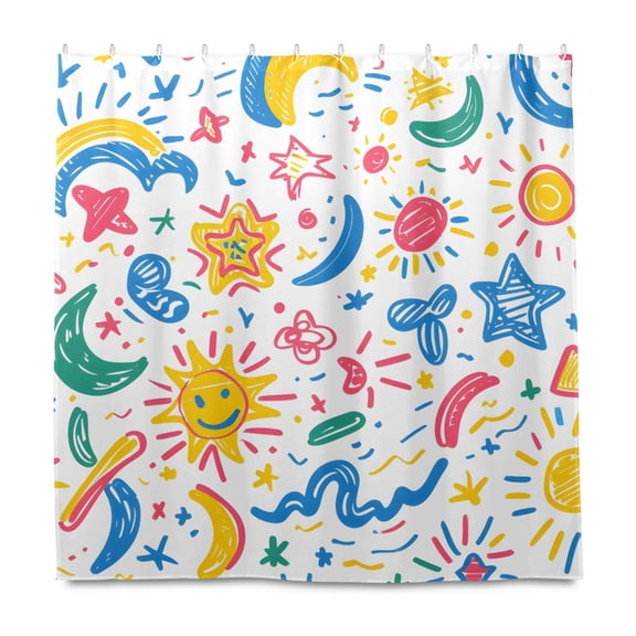 Dailycode Shower Curtain Liners 72x72in Water Resistant Machine Washable Rustproof Grommets Fabric Bath Curtain, Sun Moon Star Line
