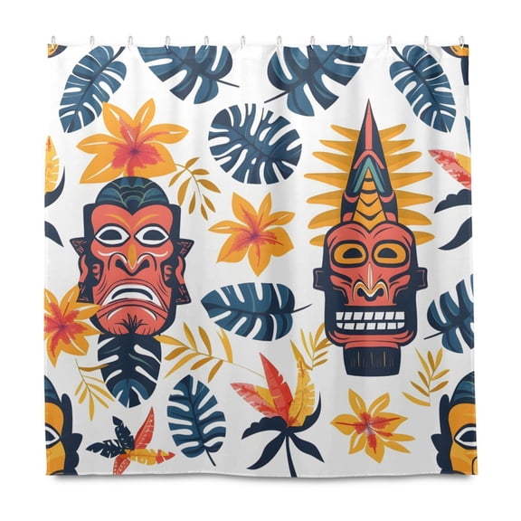 Dailycode Shower Curtain Liners 72x72in Water Resistant Machine Washable Rustproof Grommets Fabric Bath Curtain, Tropical Mask Leaf