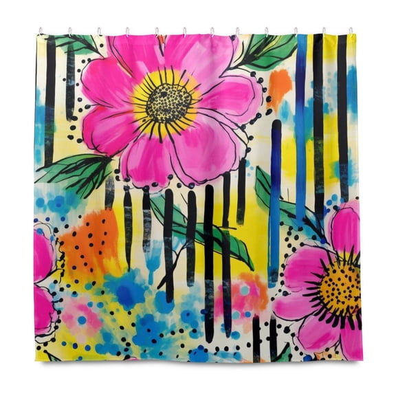 Dailycode Shower Curtain Liners 72x72in Water Resistant Machine Washable Rustproof Grommets Fabric Bath Curtain, Vibrant Watercolor Flower