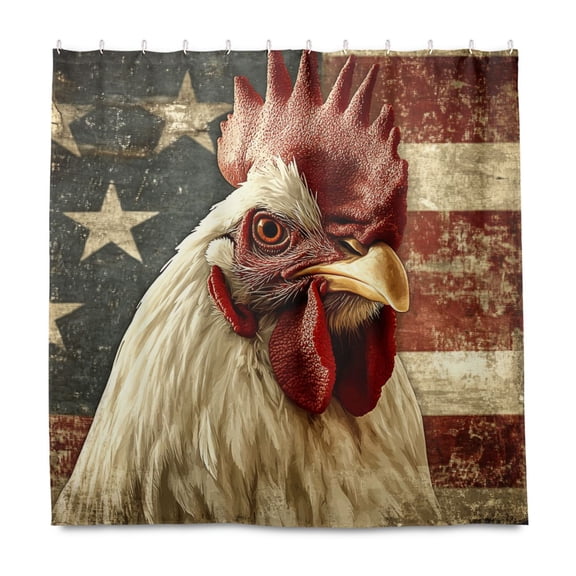 Dailycode Shower Curtain Liners 72x72in Water Resistant Machine Washable Rustproof Grommets Fabric Bath Curtain, Vintage Chicken with American Flag
