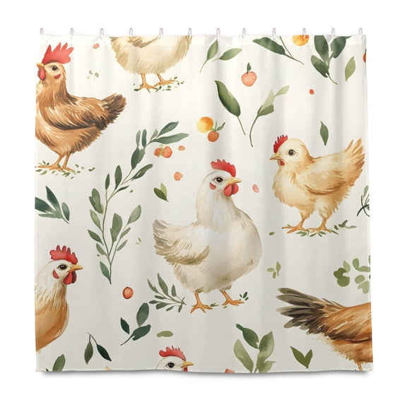 Dailycode Shower Curtain Liners 72x72in Water Resistant Machine Washable Rustproof Grommets Fabric Bath Curtain, Watercolor Chicken and Leaf