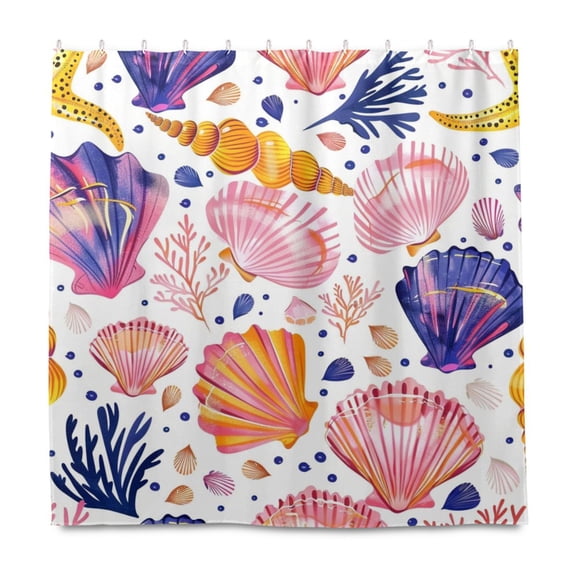Dailycode Shower Curtain Liners 72x72in Water Resistant Machine Washable Rustproof Grommets Fabric Bath Curtain, Watercolor Seashells