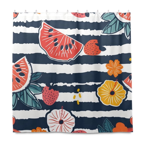Dailycode Shower Curtain Liners 72x72in Water Resistant Machine Washable Rustproof Grommets Fabric Bath Curtain, Watermelon Flower Strawberry