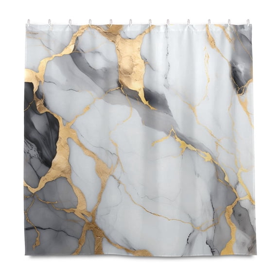 Dailycode Shower Curtain Liners 72x72in Water Resistant Machine Washable Rustproof Grommets Fabric Bath Curtain, White Gold Black Marble