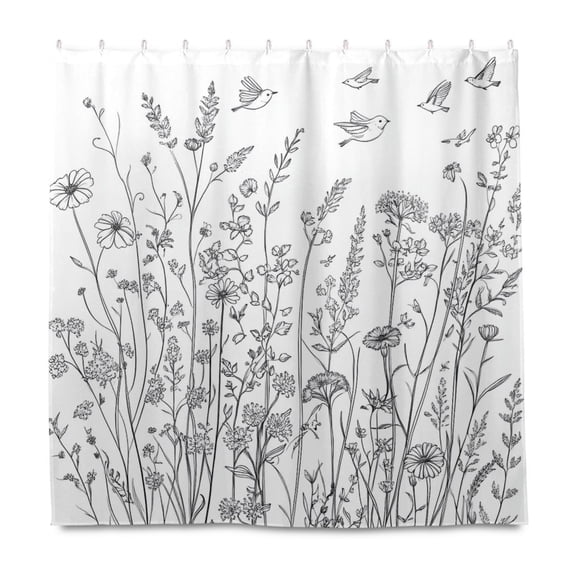 Dailycode Shower Curtain Liners 72x72in Water Resistant Machine Washable Rustproof Grommets Fabric Bath Curtain, Wild Flowers and Birds