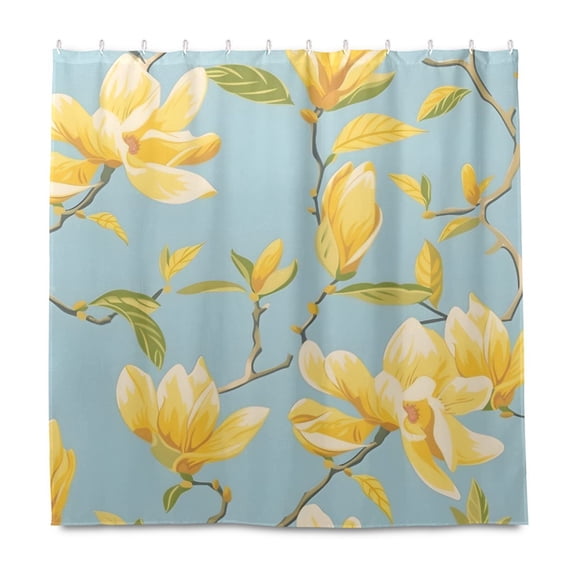 Dailycode Shower Curtain Liners 72x72in Water Resistant Machine Washable Rustproof Grommets Fabric Bath Curtain, Yellow Magnolia Flower