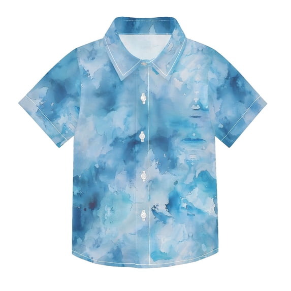 Dailycode Small Short Sleeve Button Down Shirts Abstract Blue Splashes Casual Shirt 3-10 Years