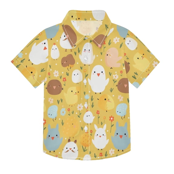 Dailycode Small Short Sleeve Button Down Shirts Abstract Chick and Flower Casual Shirt 3-10 Years
