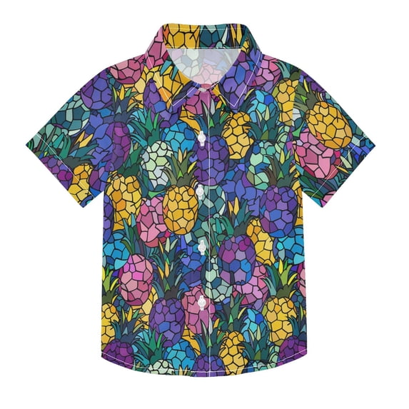 Dailycode Small Short Sleeve Button Down Shirts Abstract Colorful Pineapple Casual Shirt 3-10 Years