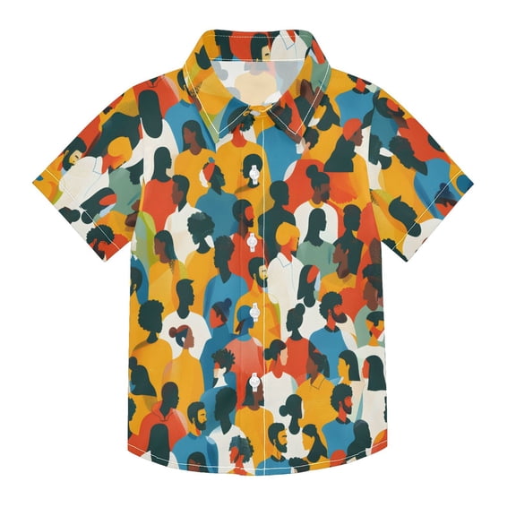 Dailycode Small Short Sleeve Button Down Shirts Abstract Crowd Casual Shirt 3-10 Years