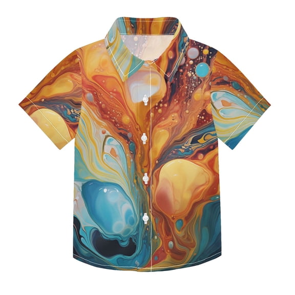 Dailycode Small Short Sleeve Button Down Shirts Abstract Swirling Colors Casual Shirt 3-10 Years