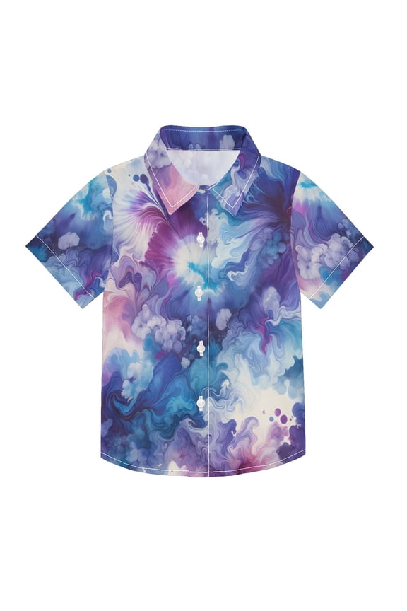 Small Short Sleeve Button Down Shirts Abstract Tie Dyeing Casual Shirt 3-10 Years