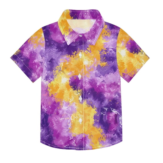 Dailycode Small Short Sleeve Button Down Shirts Abstract Vibrant Splashes Casual Shirt 3-10 Years