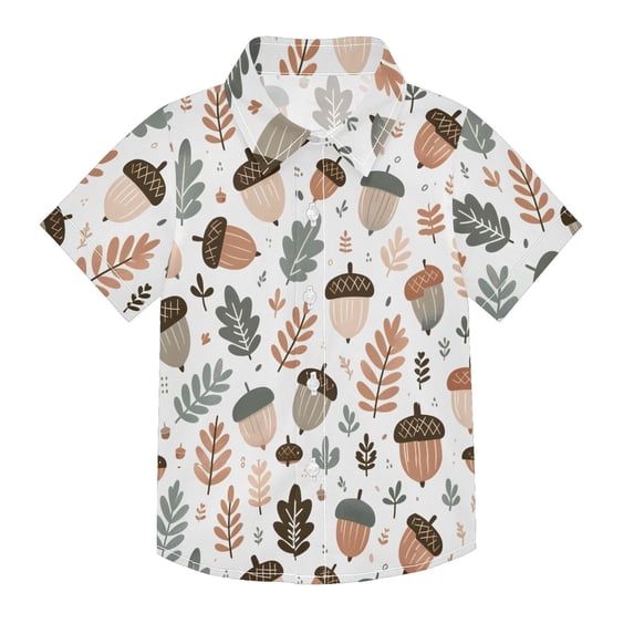 Dailycode Small Short Sleeve Button Down Shirts Acorn and Leaves Casual Shirt 3-10 Years