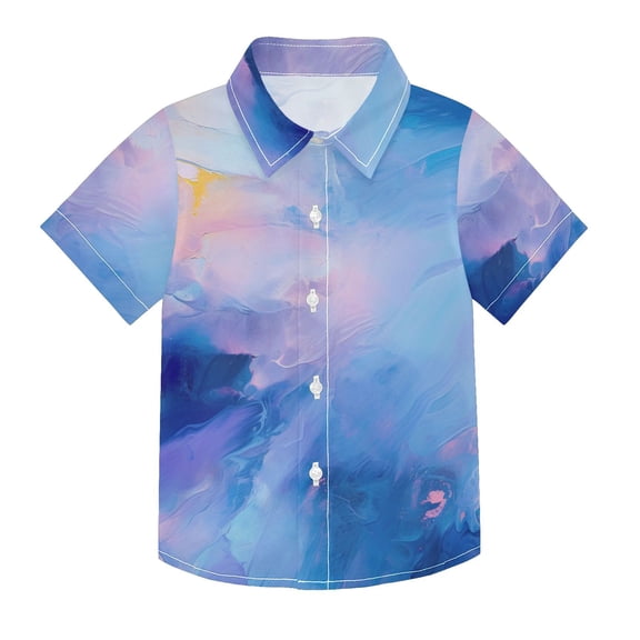 Dailycode Small Short Sleeve Button Down Shirts Azure Blue Marble Casual Shirt 3-10 Years