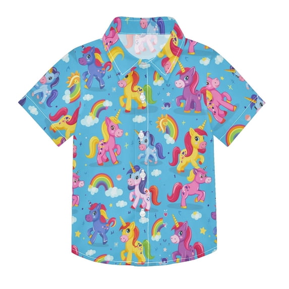 Dailycode Small Short Sleeve Button Down Shirts Baby Colorful Unicorns Casual Shirt 3-10 Years