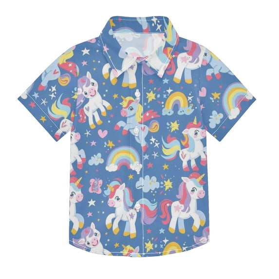 Dailycode Small Short Sleeve Button Down Shirts Baby Unicorns Heart Rainbow Casual Shirt 3-10 Years