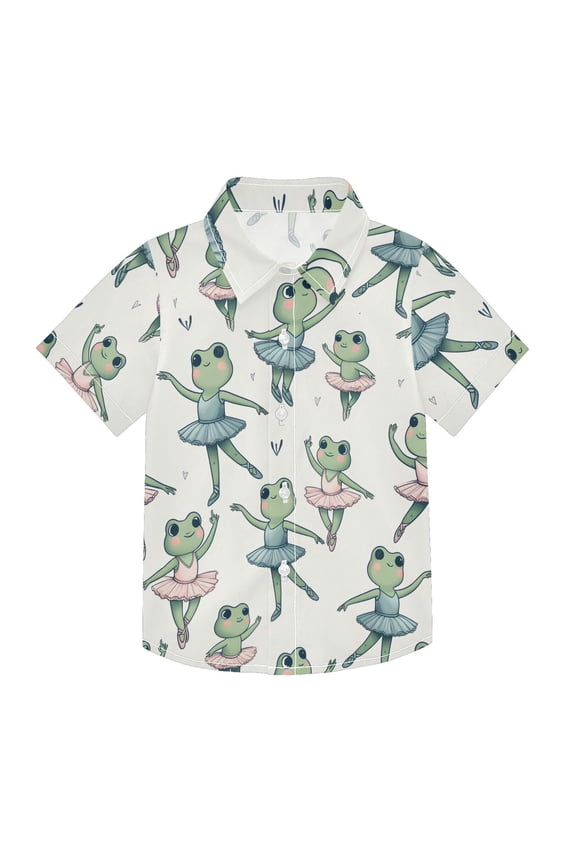 Small Short Sleeve Button Down Shirts Ballerina Frogs Casual Shirt 3-10 Years