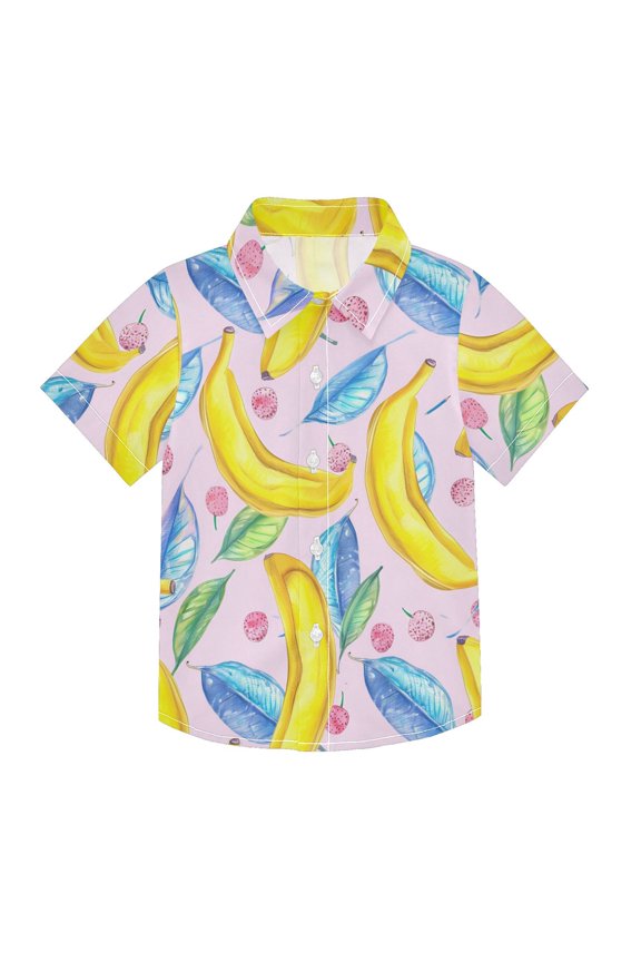 Small Short Sleeve Button Down Shirts Banana Leaf Casual Shirt 3-10 Years