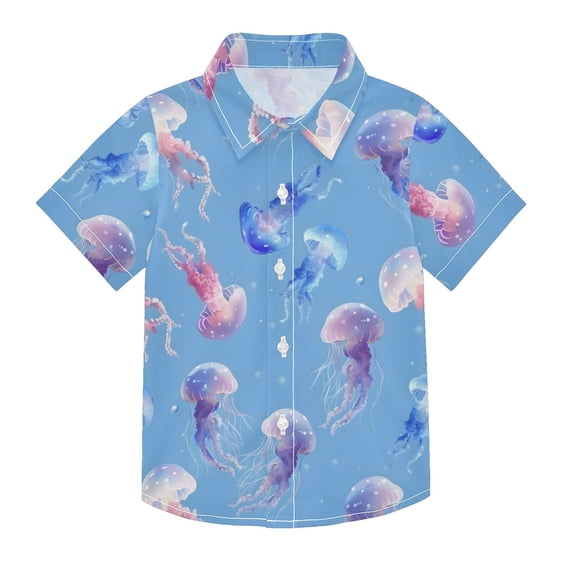 Dailycode Small Short Sleeve Button Down Shirts Beautiful Cute Jellyfish Casual Shirt 3-10 Years