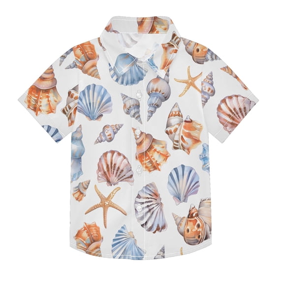 Dailycode Small Short Sleeve Button Down Shirts Beautiful Sea Shell Casual Shirt 3-10 Years