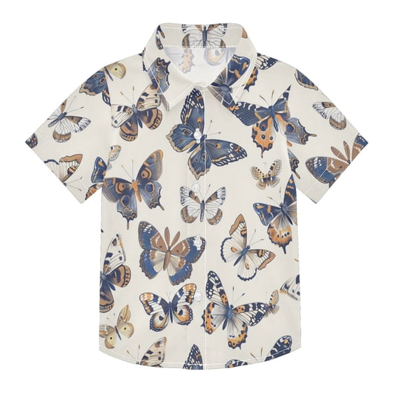 Dailycode Small Short Sleeve Button Down Shirts Beautiful Various Butterflies Casual Shirt 3-10 Years