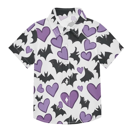 Dailycode Small Short Sleeve Button Down Shirts Black Bats and Purple Heart Casual Shirt 3-10 Years