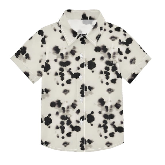 Dailycode Small Short Sleeve Button Down Shirts Black Cow Spots Casual Shirt 3-10 Years