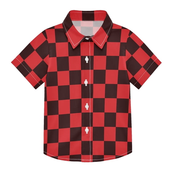 Dailycode Small Short Sleeve Button Down Shirts Black Red Checked Casual Shirt 3-10 Years