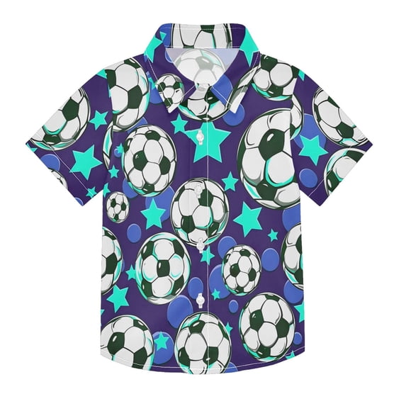Dailycode Small Short Sleeve Button Down Shirts Blue Stars Football Casual Shirt 3-10 Years