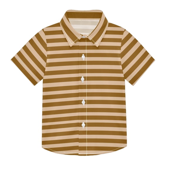 Dailycode Small Short Sleeve Button Down Shirts Brown Beige Stripe Casual Shirt 3-10 Years
