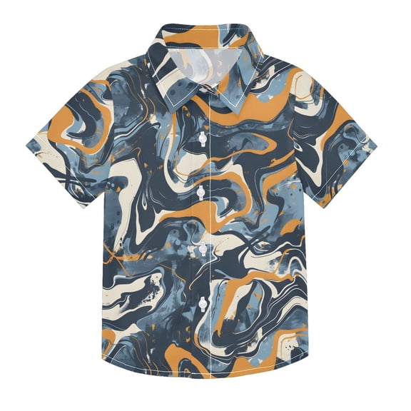 Dailycode Small Short Sleeve Button Down Shirts Brown Blue Marble Casual Shirt 3-10 Years