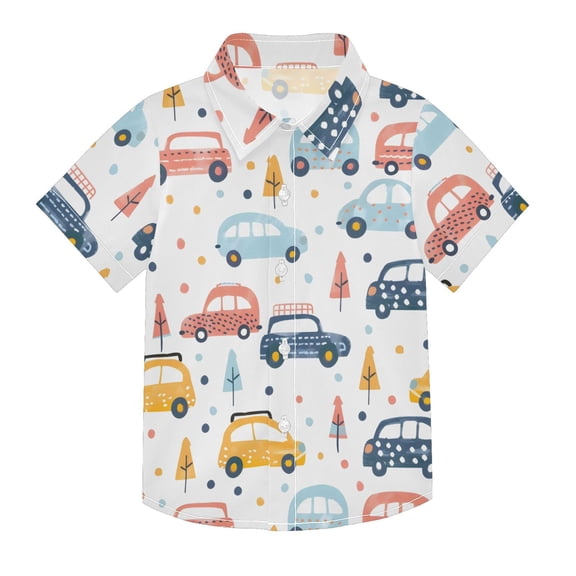 Dailycode Small Short Sleeve Button Down Shirts Car Dot Tree Casual Shirt 3-10 Years