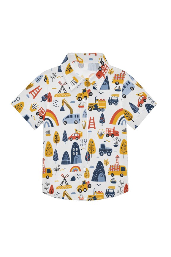 Small Short Sleeve Button Down Shirts Cars Tree Rainbow Casual Shirt 3-10 Years