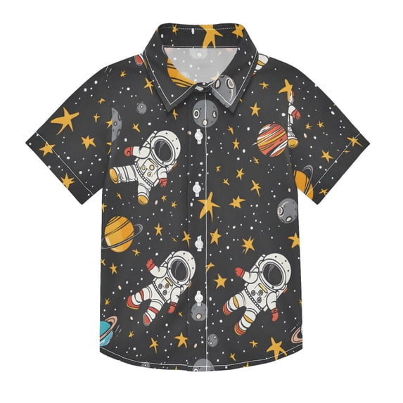 Dailycode Small Short Sleeve Button Down Shirts Cartoon Astronauts Stars Asteroids Casual Shirt 3-10 Years