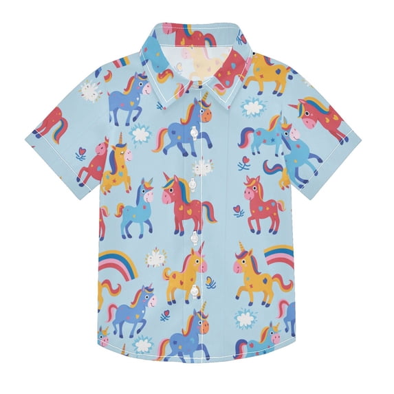 Dailycode Small Short Sleeve Button Down Shirts Cartoon Baby Unicorns Casual Shirt 3-10 Years