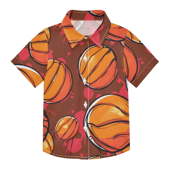 Dailycode Small Short Sleeve Button Down Shirts Cartoon Basketball Casual Shirt 3-10 Years