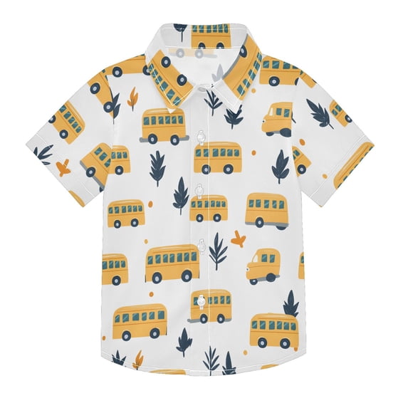 Dailycode Small Short Sleeve Button Down Shirts Cartoon Bus Tree Casual Shirt 3-10 Years