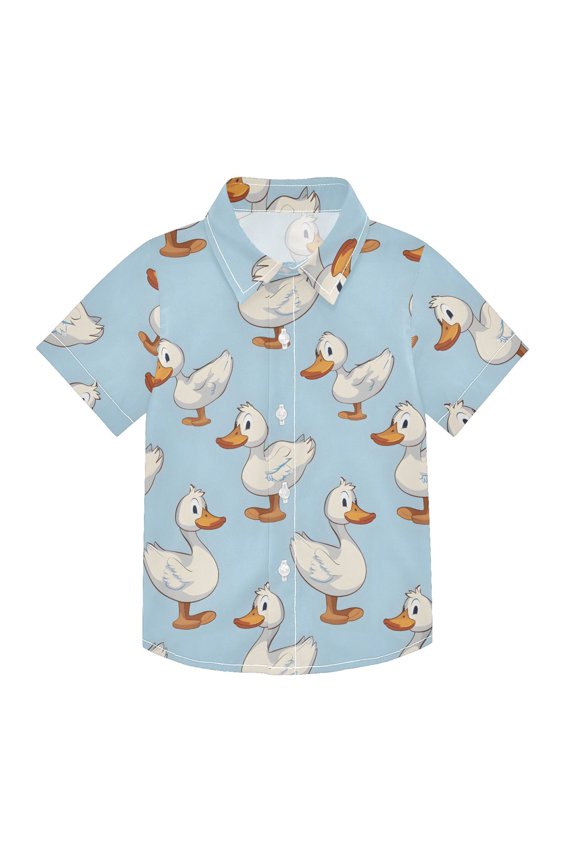 Small Short Sleeve Button Down Shirts Cartoon Duck Casual Shirt 3-10 Years