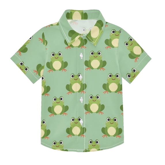 Dailycode Small Short Sleeve Button Down Shirts Cartoon Frogs Casual Shirt 3-10 Years