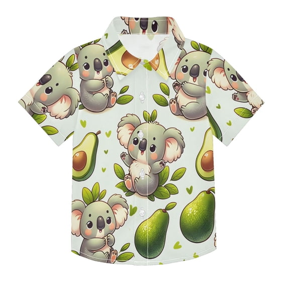Dailycode Small Short Sleeve Button Down Shirts Cartoon Koala and Avocado Casual Shirt 3-10 Years