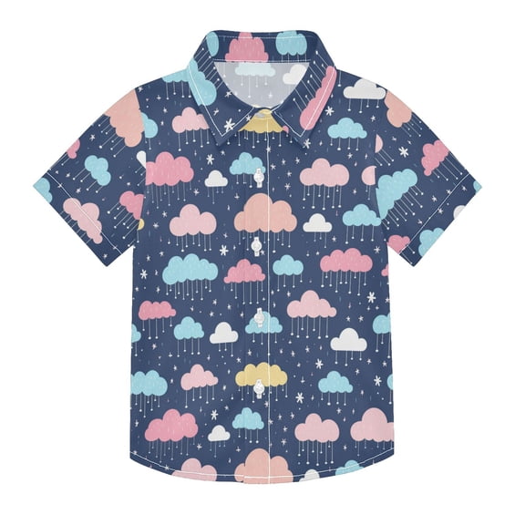 Dailycode Small Short Sleeve Button Down Shirts Cartoon Raining Clouds Casual Shirt 3-10 Years