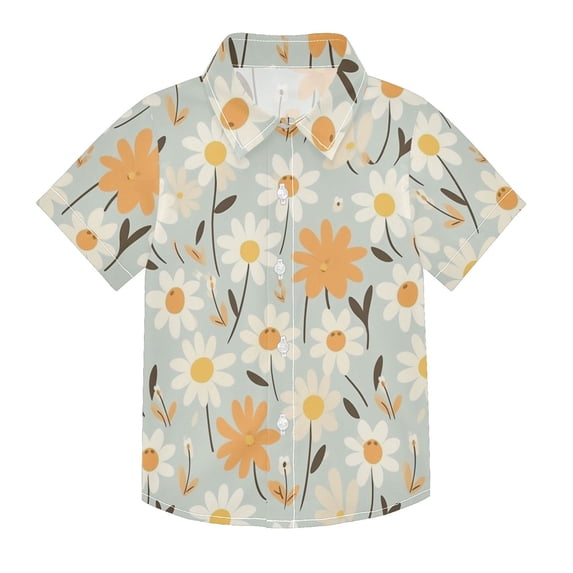 Dailycode Small Short Sleeve Button Down Shirts Cartoon Simple Daisies Casual Shirt 3-10 Years